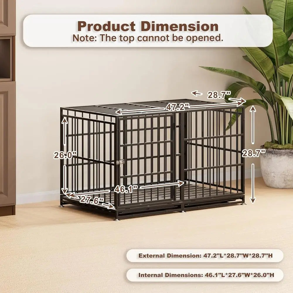 Extra Large XL XXL Heavy-Duty Dog Crate with Wheels and Removable Tray for Large Dogs