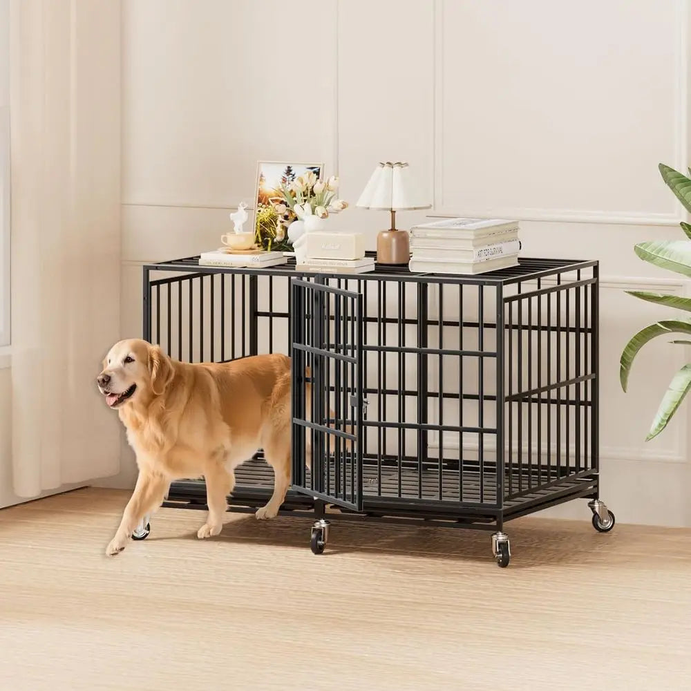 Extra Large XL XXL Heavy-Duty Dog Crate with Wheels and Removable Tray for Large Dogs