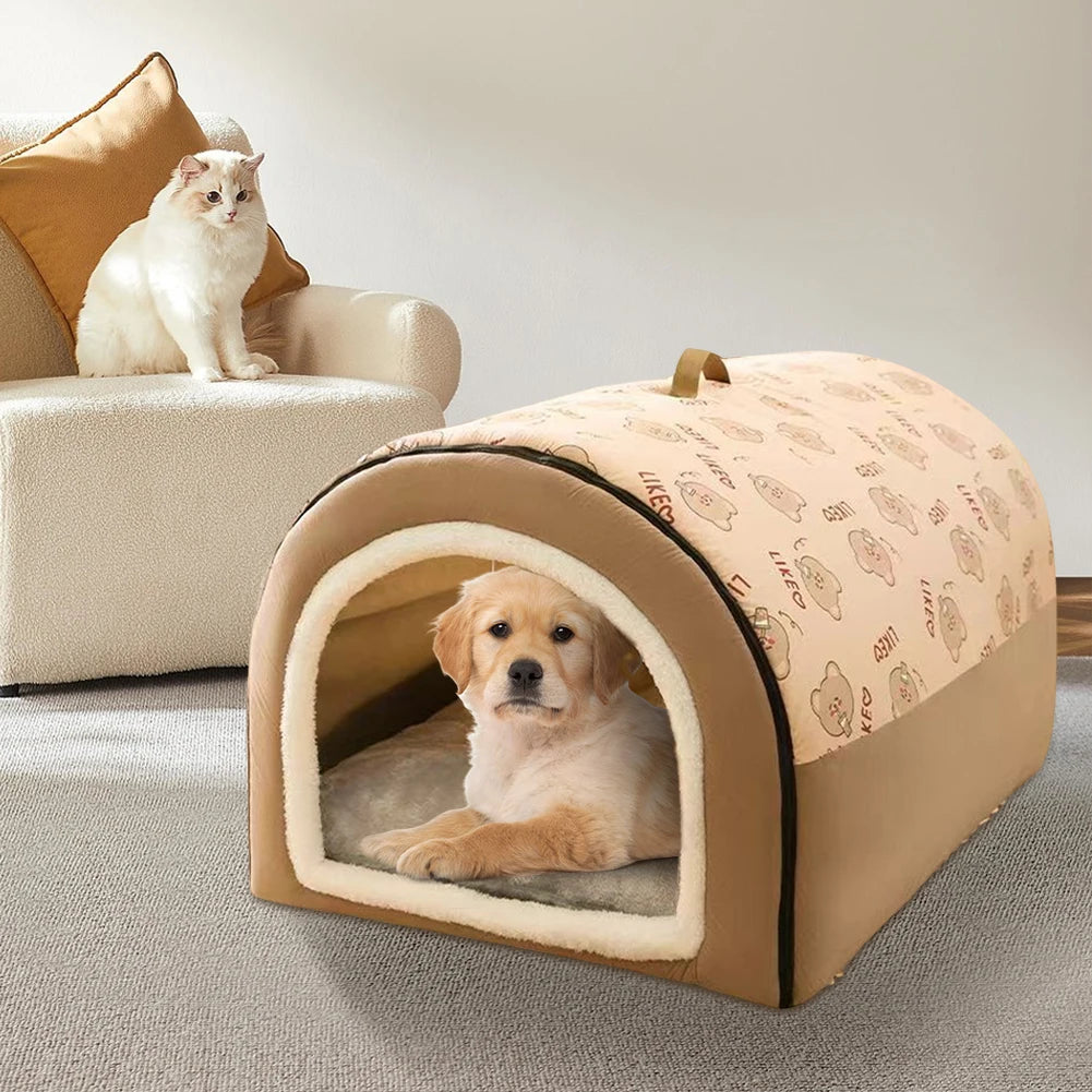 Dogs Bed Nest Detachable Plush Cotton Puppy Shelter Washable Large Dog Bed House Comfortable Cat House Nest for Medium Dogs Cats