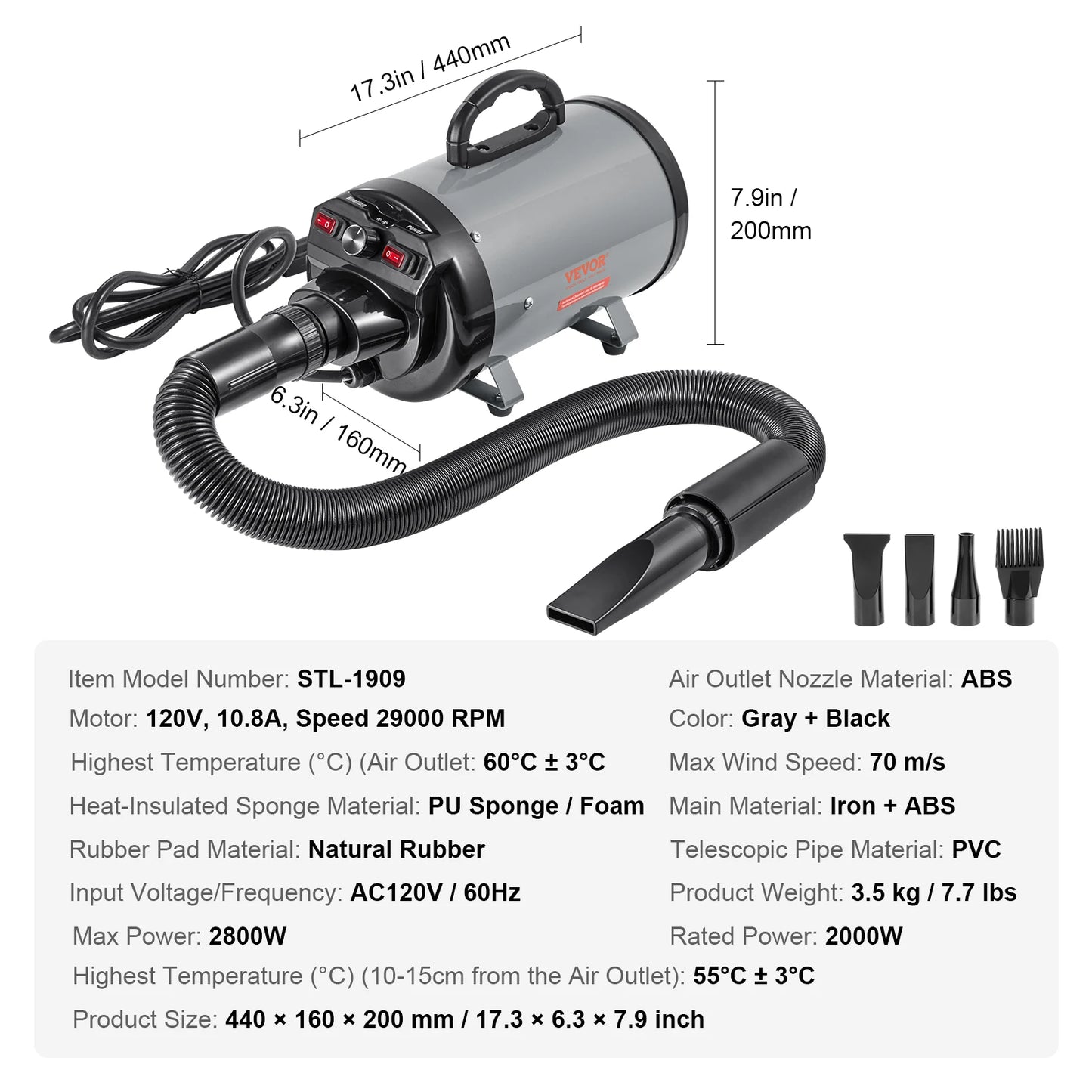 SucceBuy 2000W Dog Grooming Dryer With Adjustable Speed Temperature