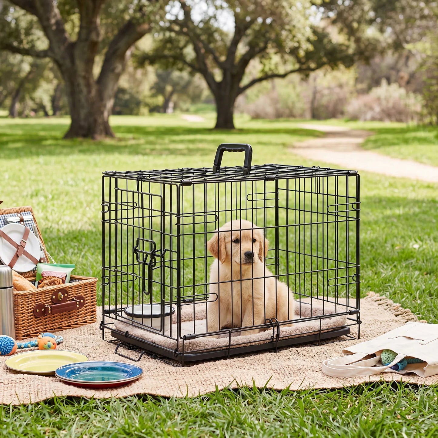 JHK Metal Dog Crate With Secure Lock And Foldable Tray