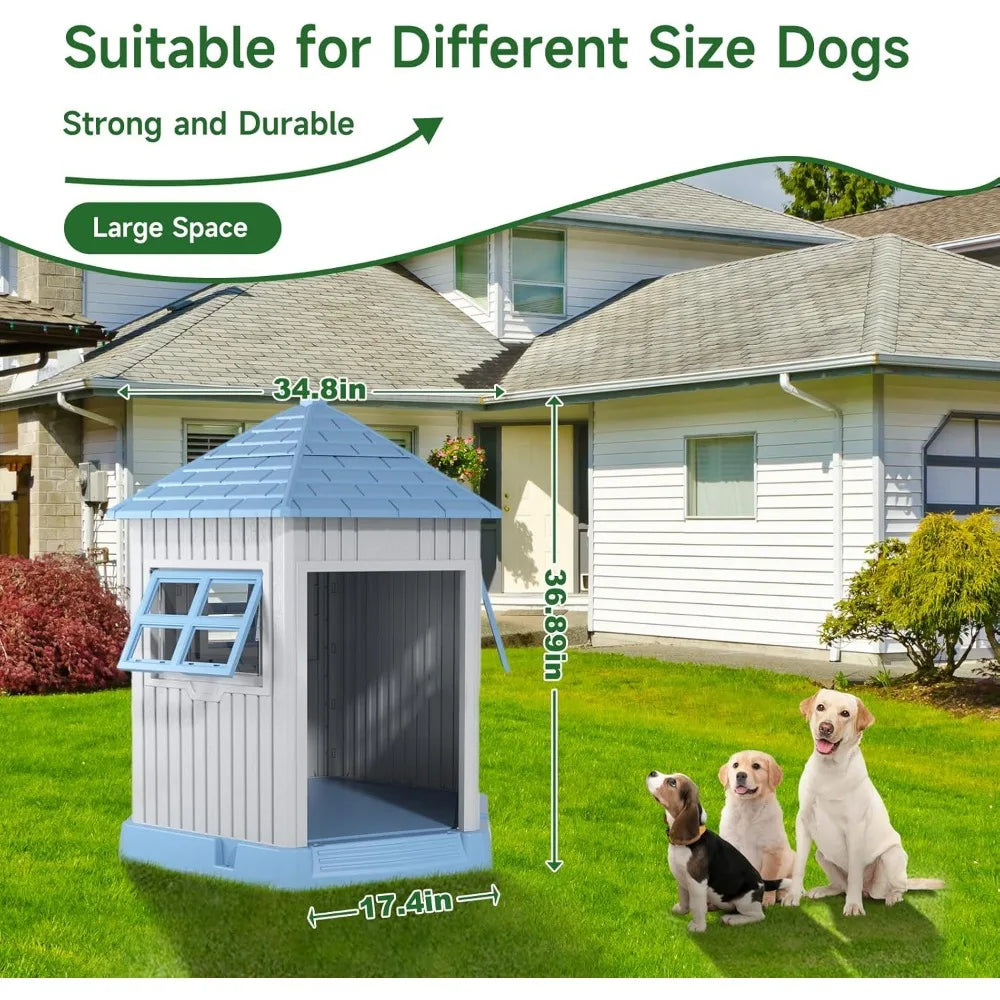 Durable Indoor Outdoor Dog House Shelter With Window And Elevated Floor