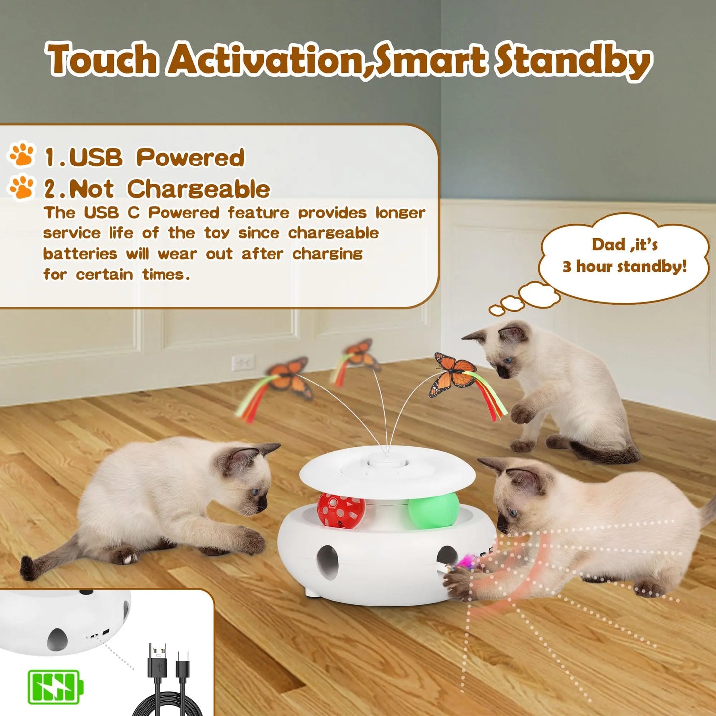 Zoomiezz Interactive Cat Toy 3 In 1 Electric USB Rechargeable