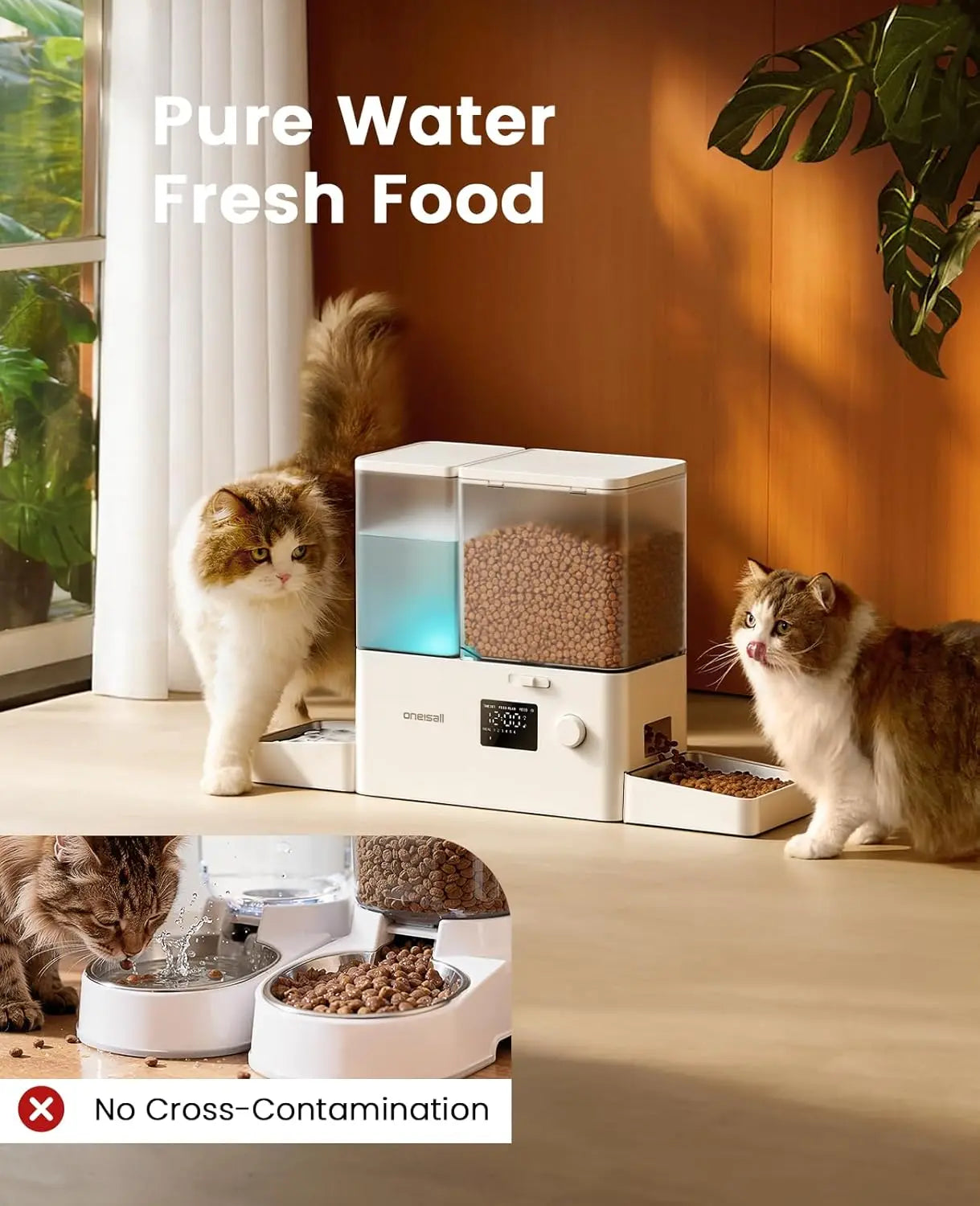 2-in-1 Automatic Cat Feeder and Water Dispenser, 5L Food & 3.5L Water, Timed Cat Feeder for Dry Food with Gravity Waterer