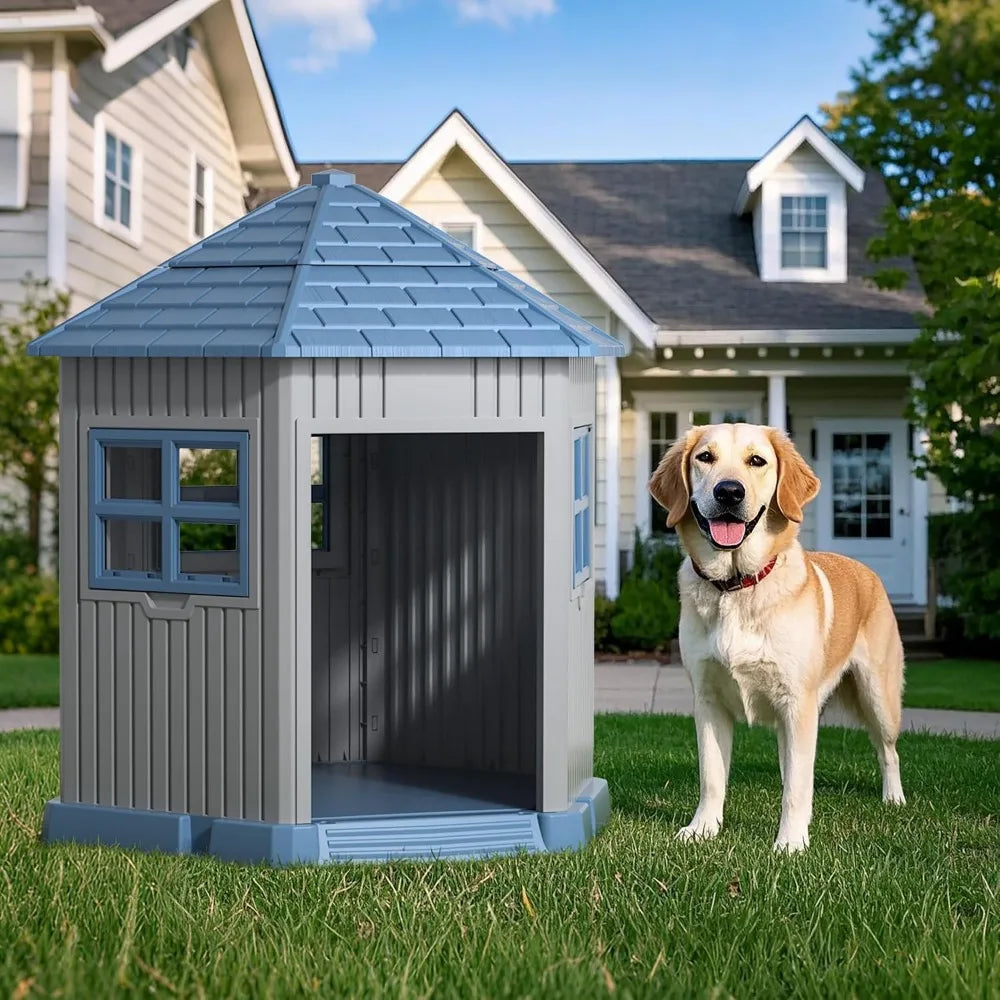 Durable Indoor Outdoor Dog House Shelter With Window And Elevated Floor