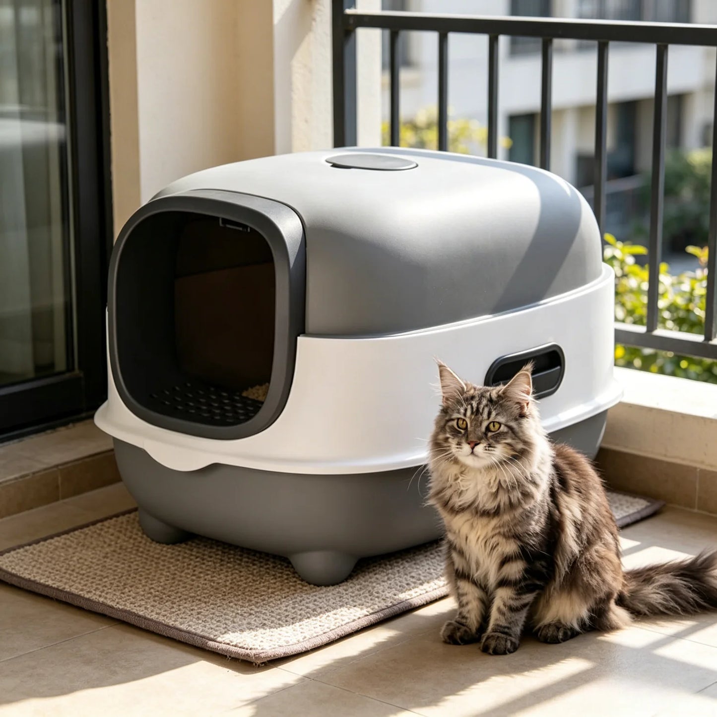 Large Enclosed Cat Litter Box Hooded Kitty Pan Box Front Entry Toilet Tray with Litter Scoop Anti-Splashing