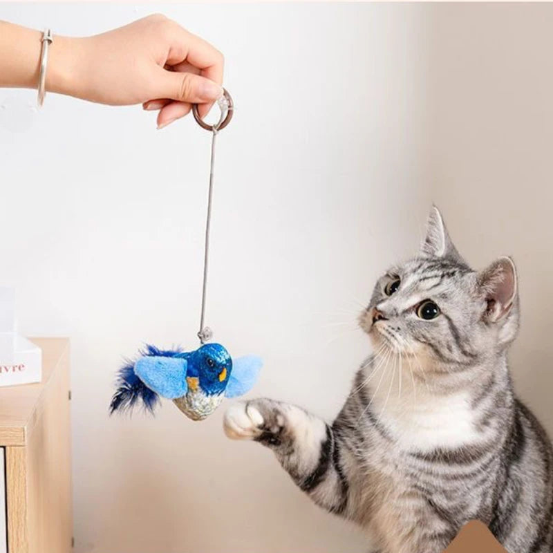 Interactive Catnip Bird Plush Wall Hanging Toy for Indoor Play