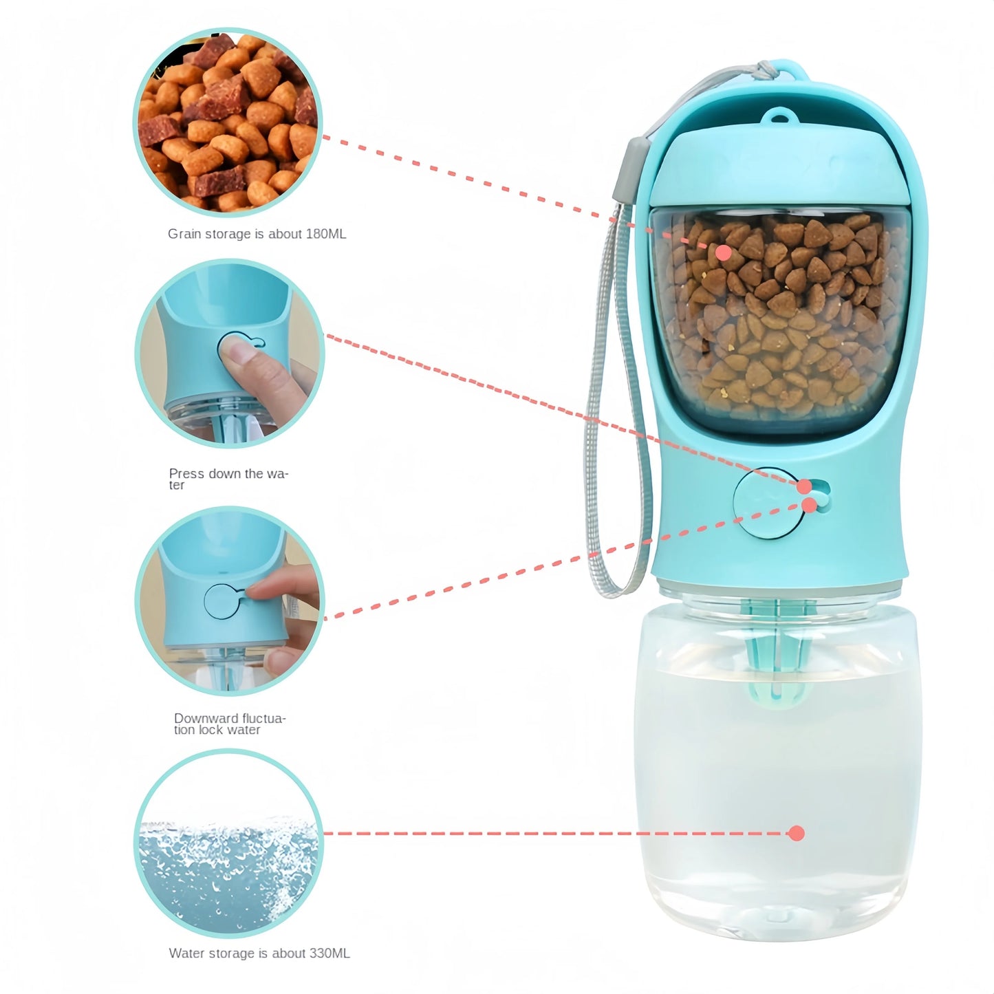 Portable Dog Cat Water Bottle With Storage Food Container
