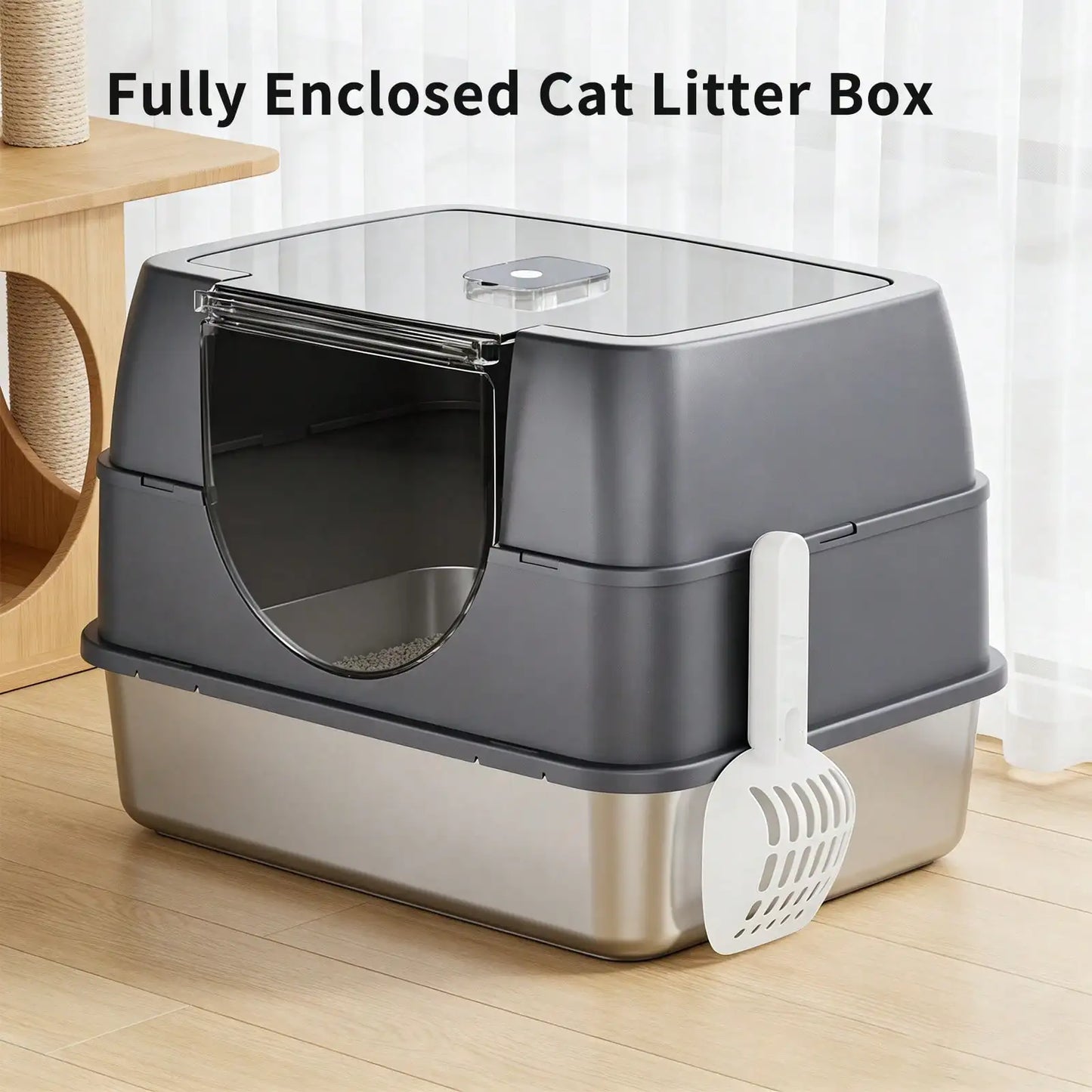 Stainless Steel Enclosed Cat Litter Box With Lid And Filter