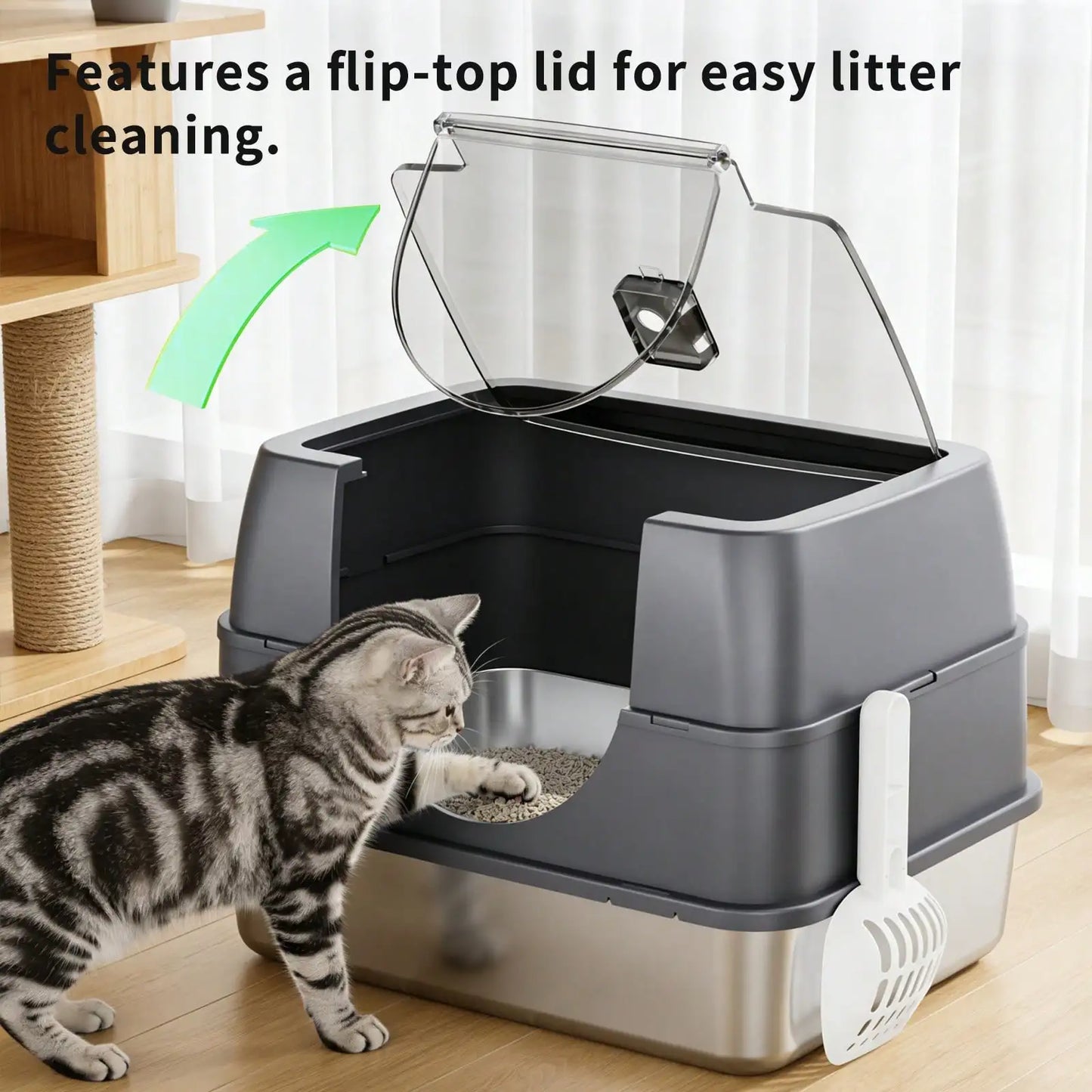 Stainless Steel Enclosed Cat Litter Box With Lid And Filter