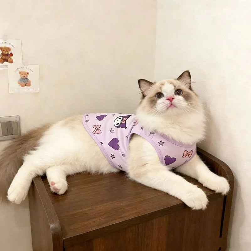 Hello Kitty Cat Tank Top, Anti-Shedding Cute Cartoon Sleeveless Summer Shirt for Cats, Lightweight Breathable Pet Clothes