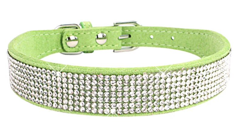Dog Collar Rhinestone Bling Sparkle Soft Velvet  Microfiber Adjustable XS S M L