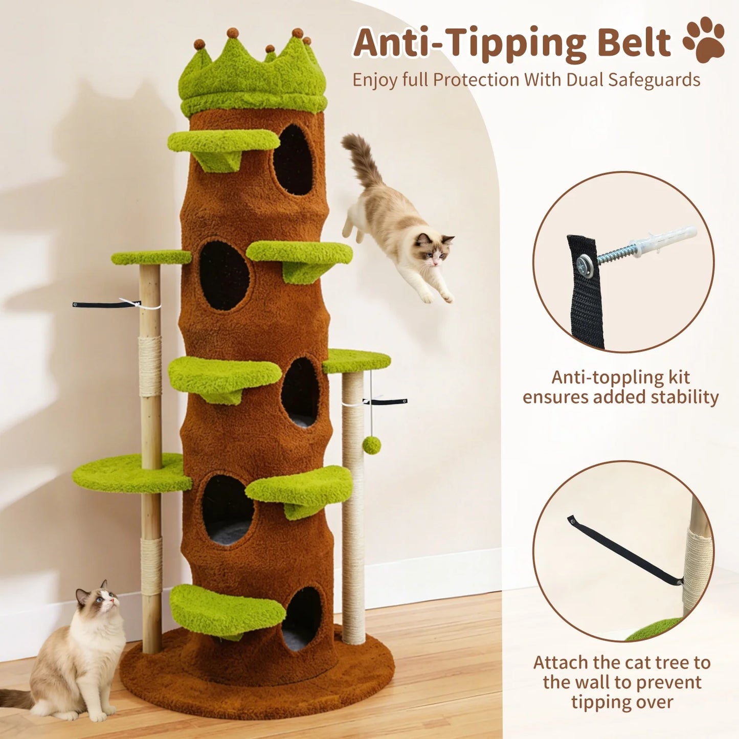 Indoor Cat Tree Tower Five Levels Plush Crown Perch Stairs