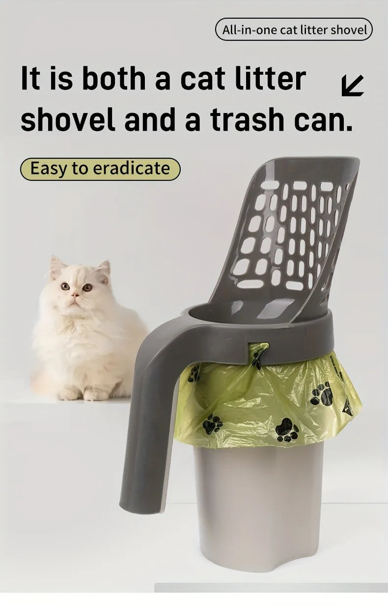 Large-Capacity Cat Litter Scoop with Integrated Waste Bin – Portable, Easy-to-Clean Plastic Pet Waste Scoop