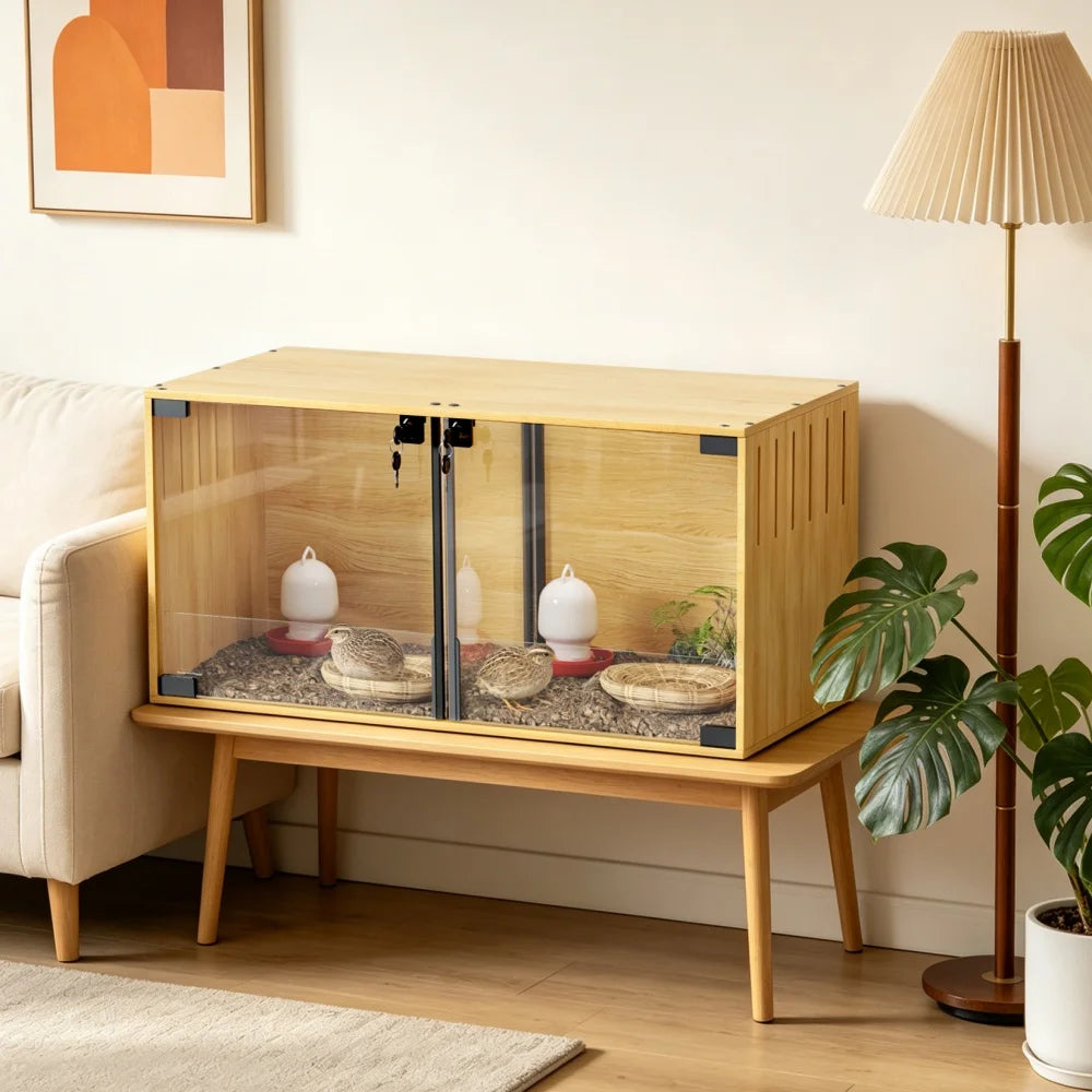 Wooden Hamster Cage Chewproof For Small Pets With Dual Doors