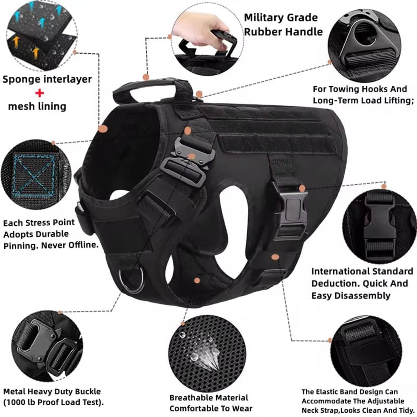 Tactical Dog Harness With Molle Pouches And Reflective Vest