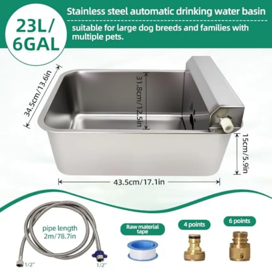 Automatic Dog Water Dispenser 23L/6Gal Capacity Large Water Bowl Auto Filling Water Fountain Stainless Steel for Large Pet Dog