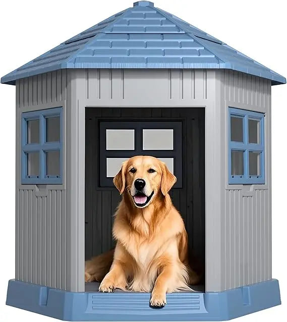 Durable Indoor Outdoor Dog House Shelter With Window And Elevated Floor