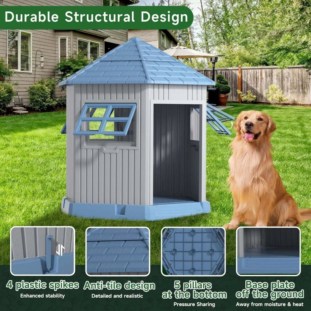 Durable Indoor Outdoor Dog House Shelter With Window And Elevated Floor