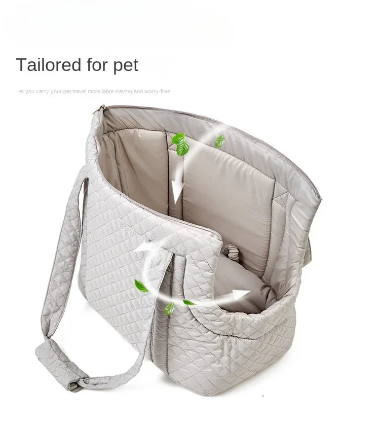 Ultra Light Quilted Pet Carrier Bag For Cats With Shoulder