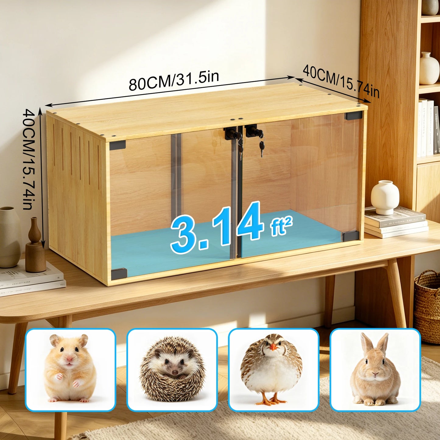 Wooden Hamster Cage Chewproof For Small Pets With Dual Doors