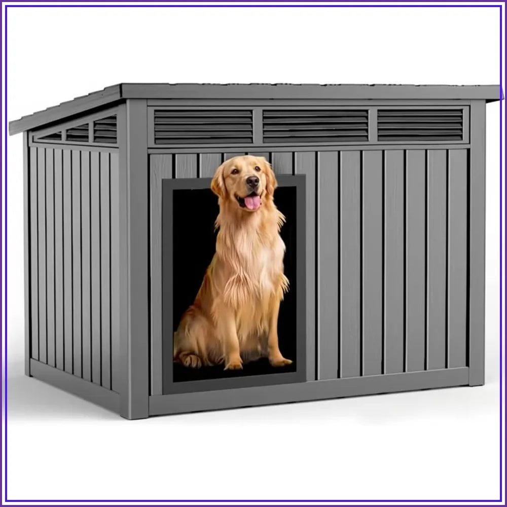 DRATO Large Dog House Outdoor Indoor Weatherproof Removable Roof Gray 42.9x32.9x31.6in