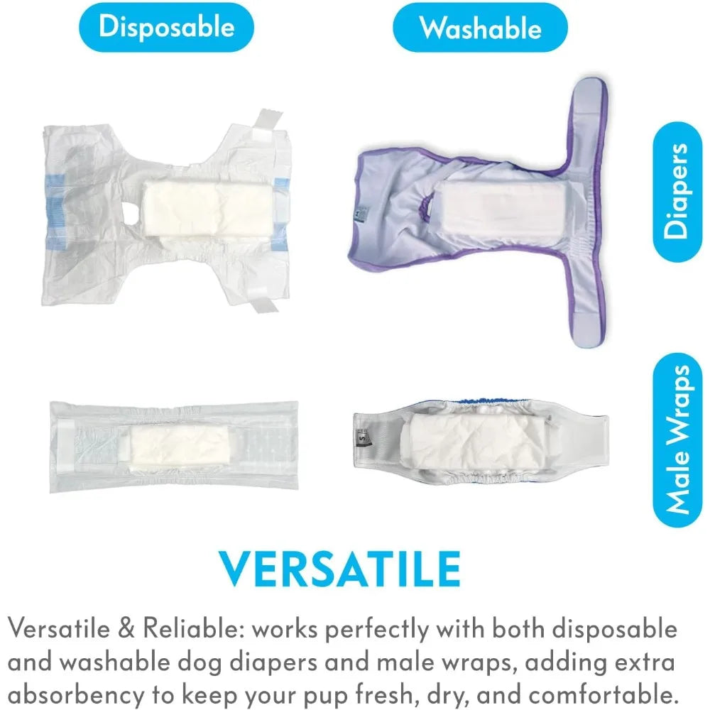 Disposable Dog Diaper Booster Pads, Inserts for Male & Female Dog Diapers & Belly Bands, Flow-Through