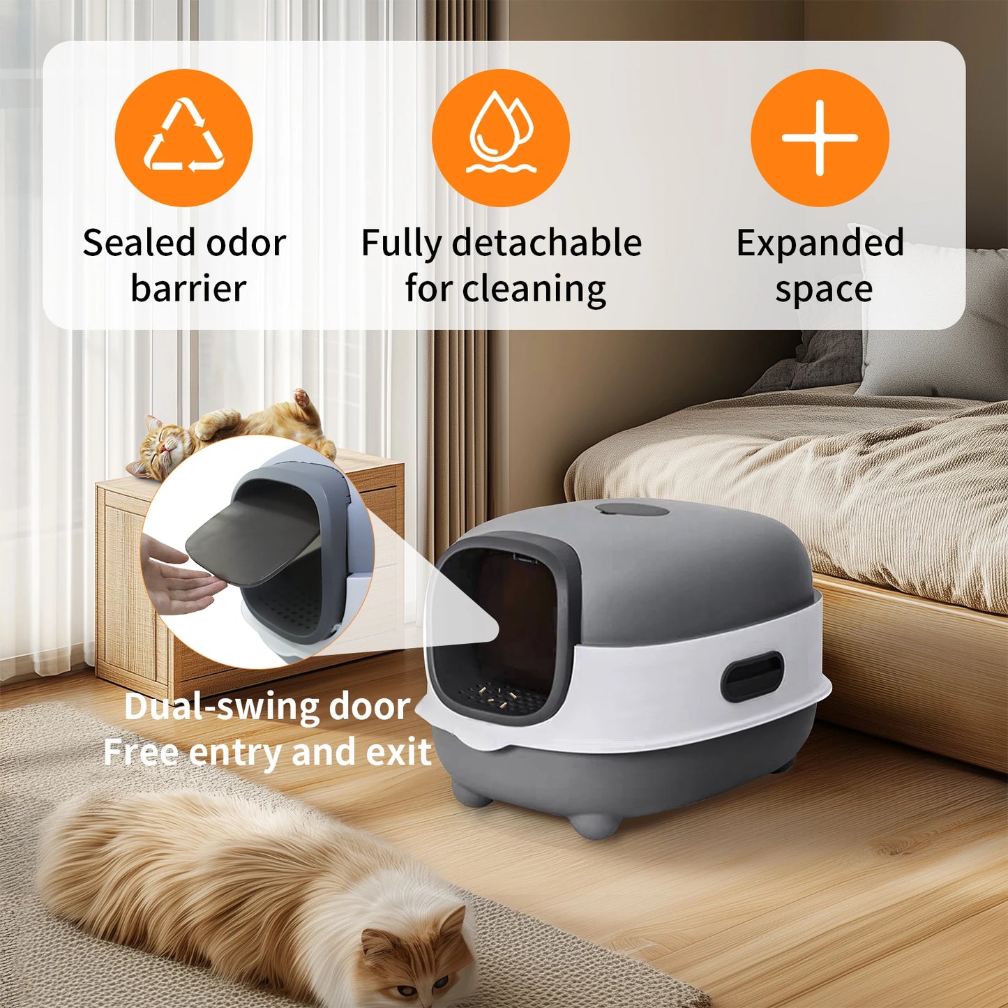 Large Enclosed Cat Litter Box Hooded Kitty Pan Box Front Entry Toilet Tray with Litter Scoop Anti-Splashing