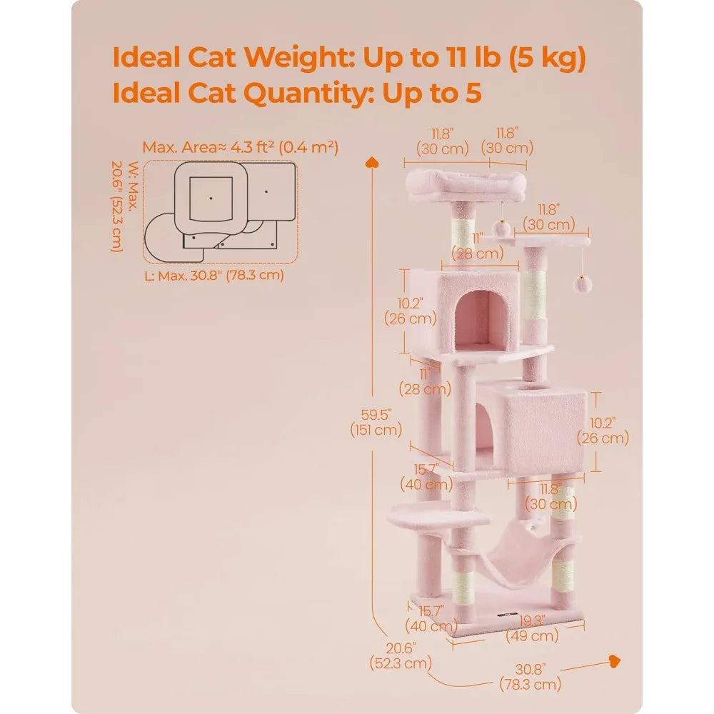 NBVCX Tall Cat Tree Condo With Scratching Posts Perches Caves Hammock Toys