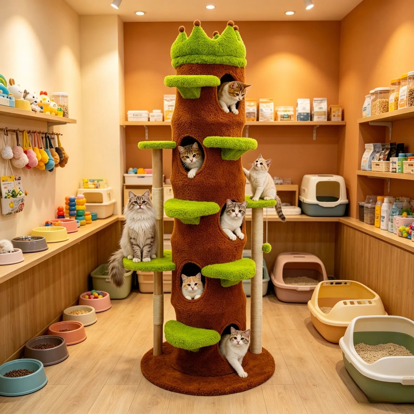 Indoor Cat Tree Tower Five Levels Plush Crown Perch Stairs