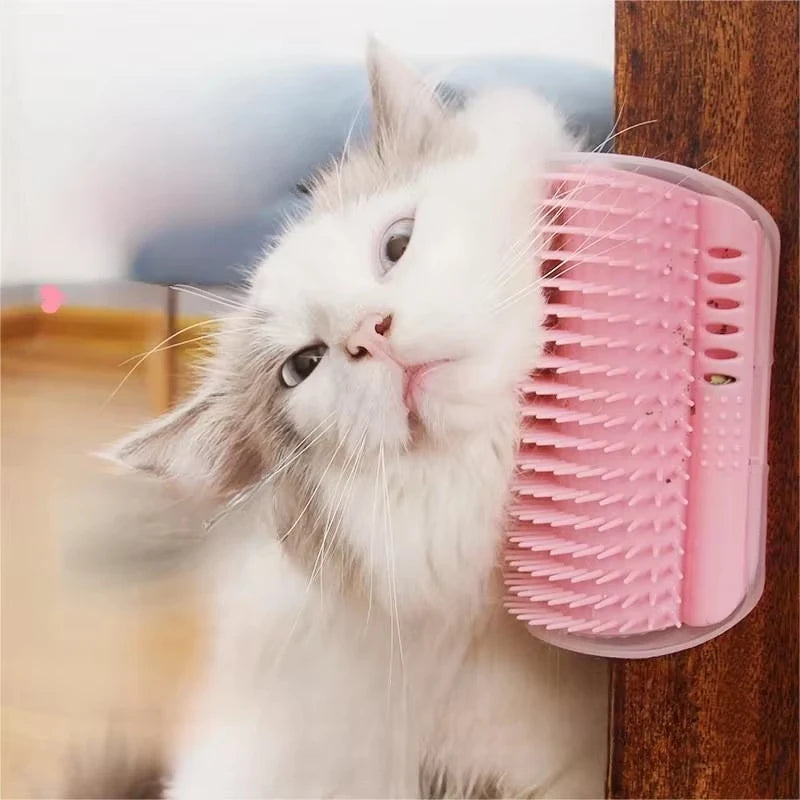 Cat Scratcher Massage Comb - Corner Scratching Brush with Catnip, Pet Deshedding Comb for Hair Removal, Grooming