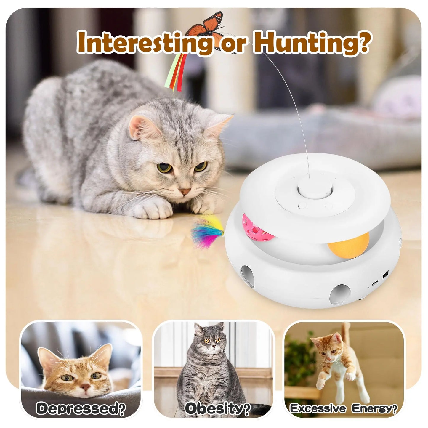 Zoomiezz Interactive Cat Toy 3 In 1 Electric USB Rechargeable