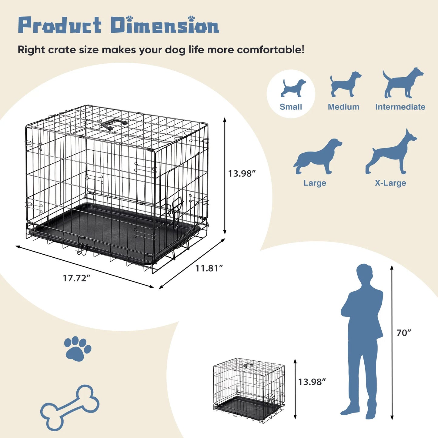 JHK Metal Dog Crate With Secure Lock And Foldable Tray