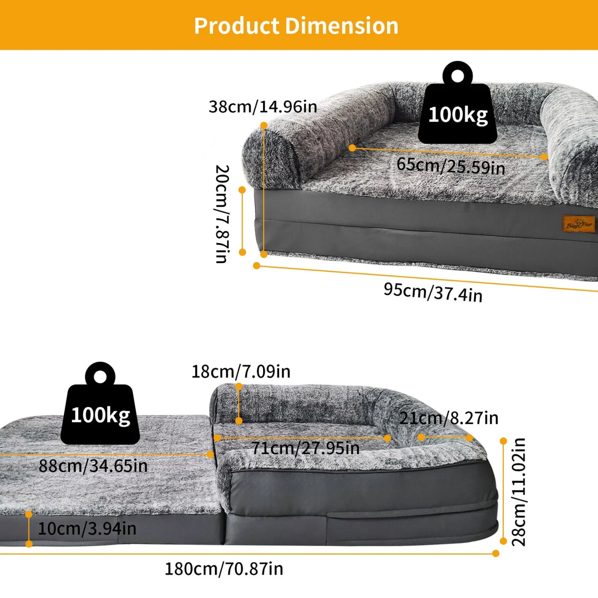 Bingopaw Foldable Orthopedic Dog Bed With Removable Plush Cover