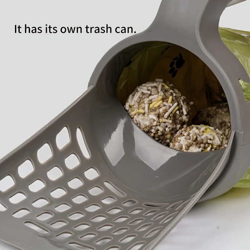 Large-Capacity Cat Litter Scoop with Integrated Waste Bin – Portable, Easy-to-Clean Plastic Pet Waste Scoop