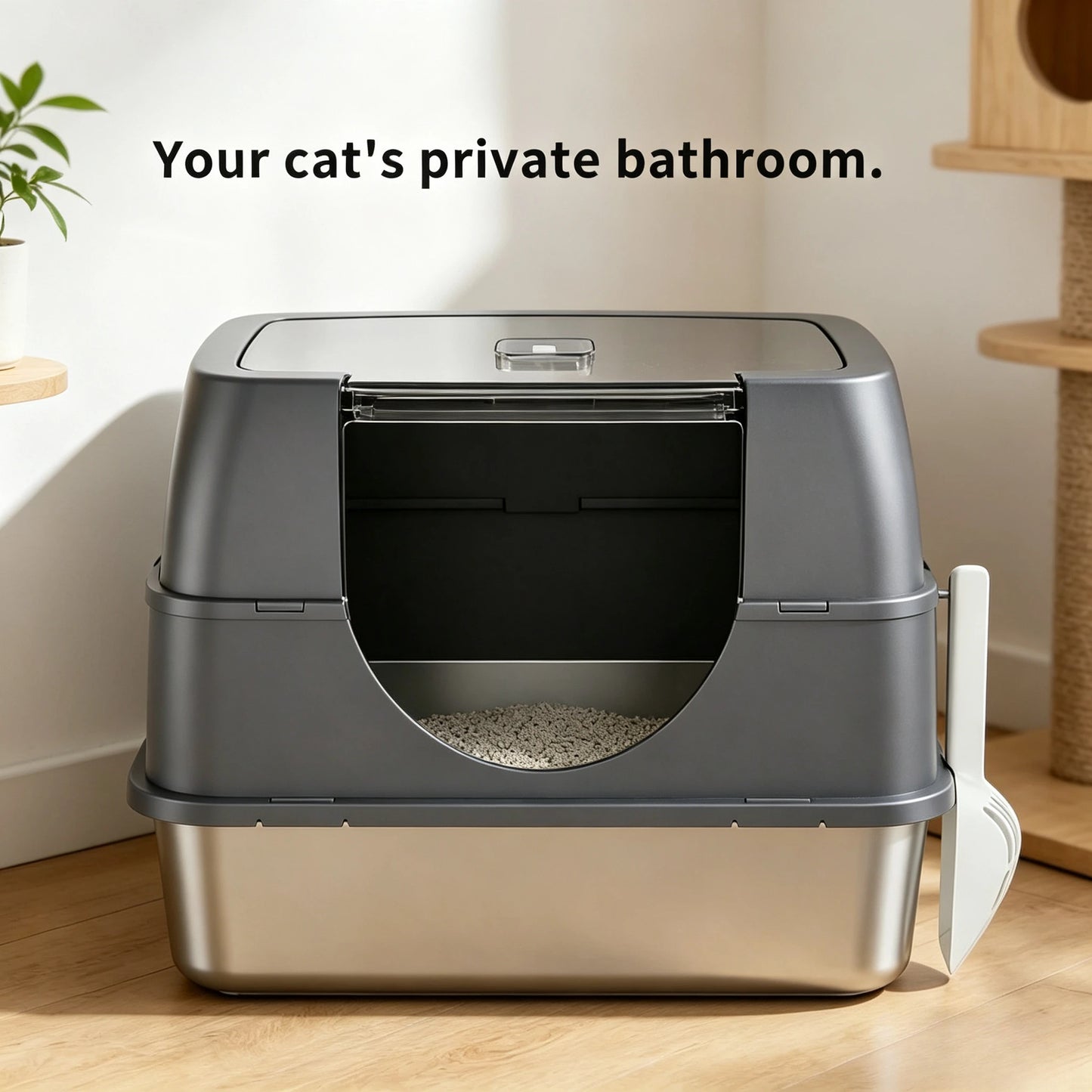 Stainless Steel Enclosed Cat Litter Box With Lid And Filter