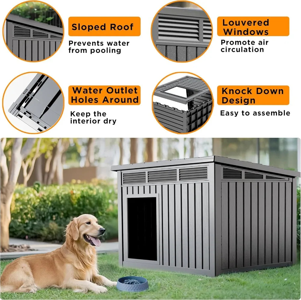 DRATO Large Dog House Outdoor Indoor Weatherproof Removable Roof Gray 42.9x32.9x31.6in