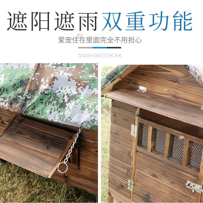 Rainproof and waterproof outdoor solid wood carbonized  all-season dog   cat pet house kennel
