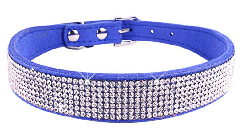 Dog Collar Rhinestone Bling Sparkle Soft Velvet  Microfiber Adjustable XS S M L