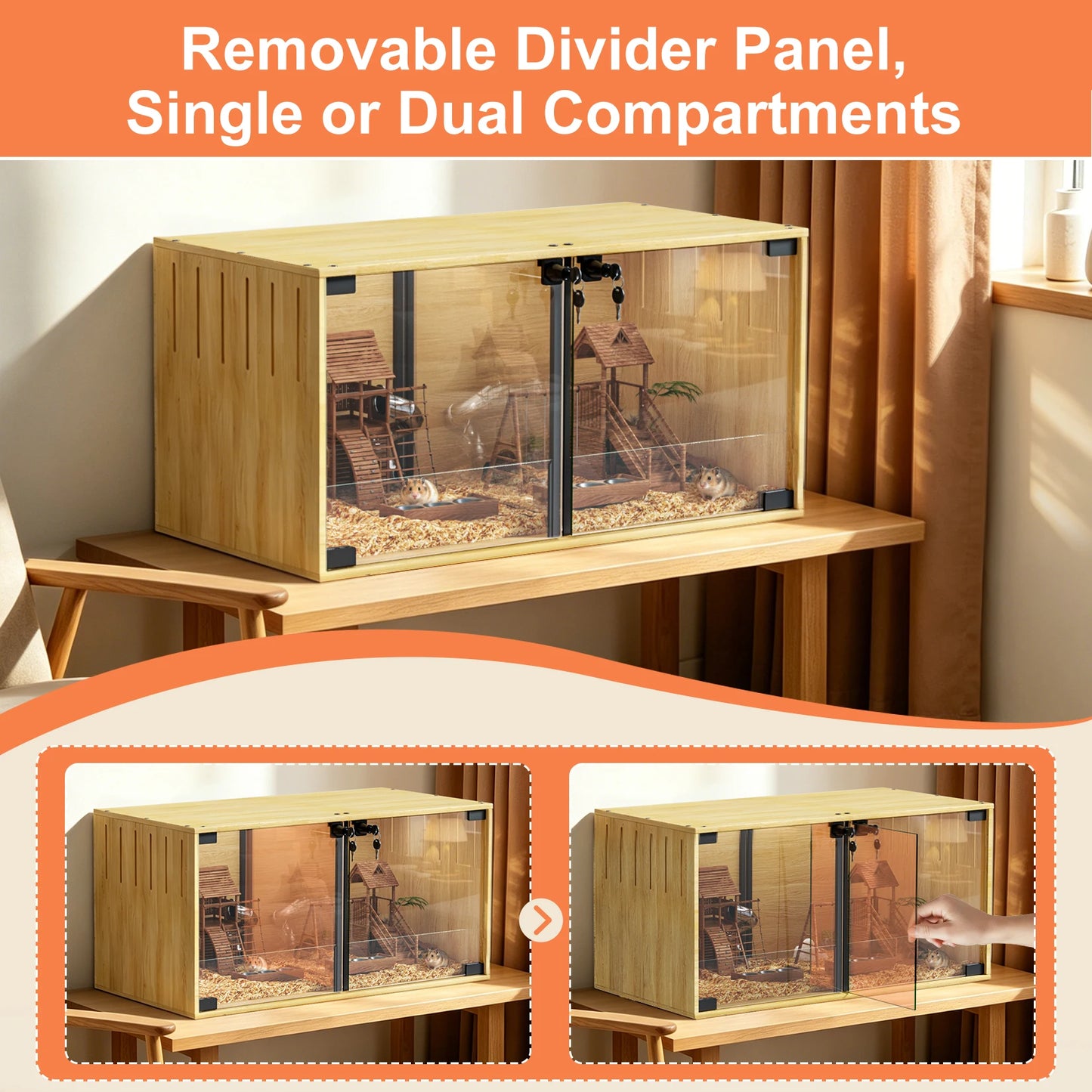 Wooden Hamster Cage Chewproof For Small Pets With Dual Doors