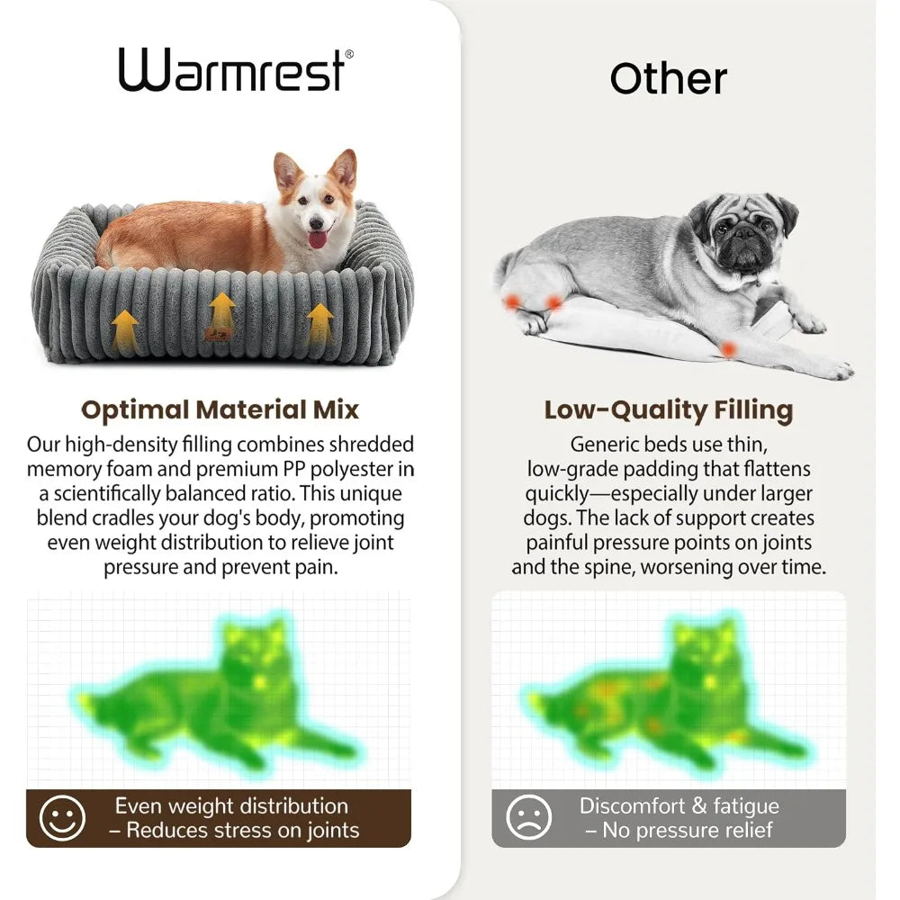Orthopedic Rectangle Dog Bed, Medium Memory Foam with Anti-Slip Bottom, Grey 30x24x8in