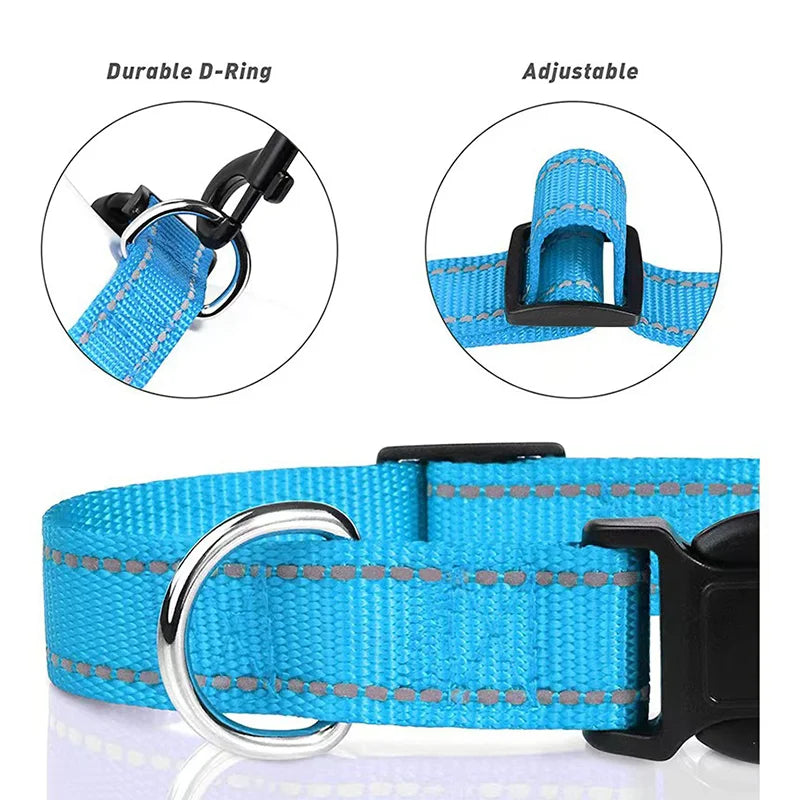 Reflective Pet Collar Adjustable Nylon Collar For Dogs Cats Anti Slip Anti Choke Pet Walking Collar Durable Pet Accessories