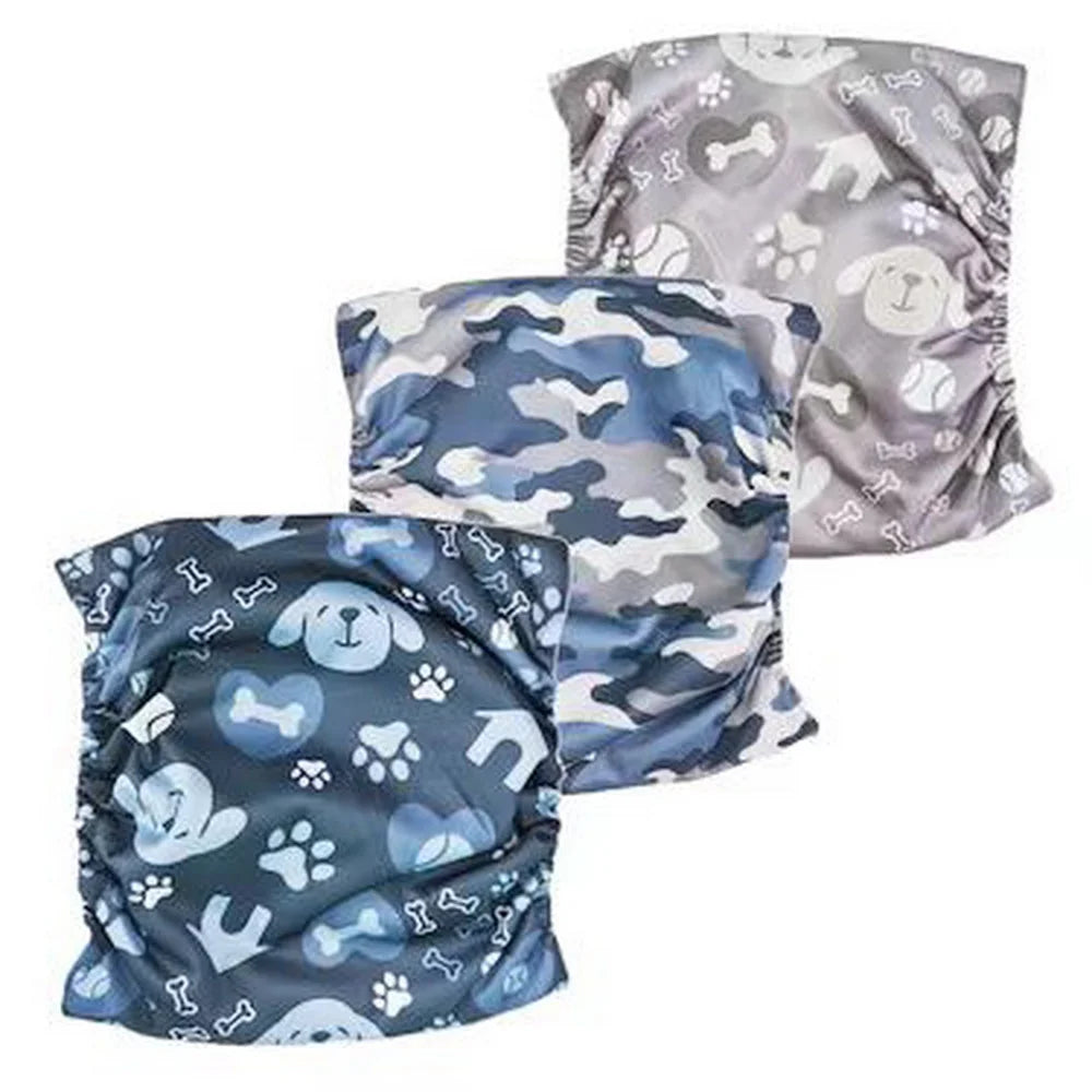 3 Pcs Washable Male Dog Diaper Cute Claw Bone Print Pet Sanitary Panties for Puppy Reusable Nappy Belly Wrap Leak Proof Diapers
