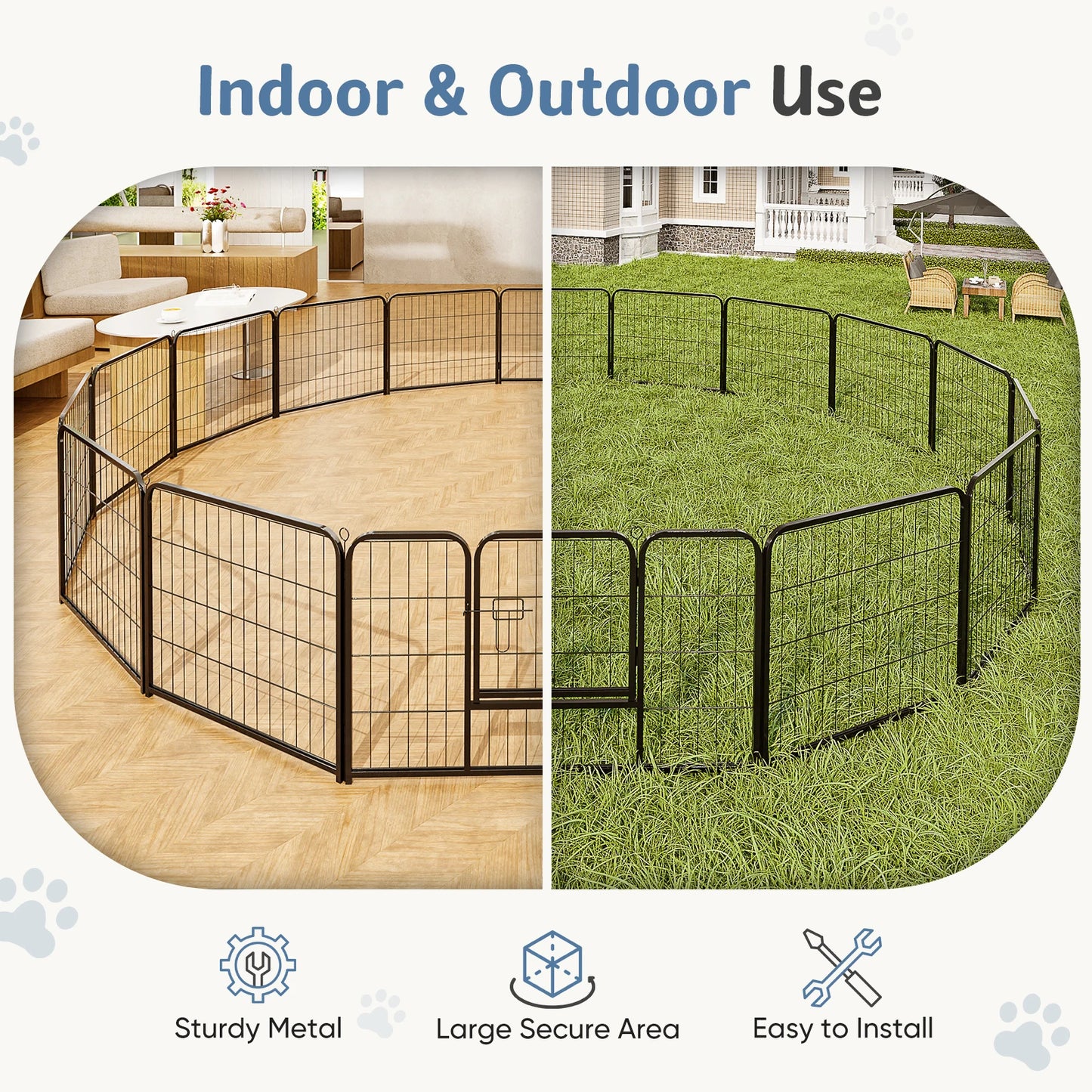 JHK 16 Panel Dog Playpen Metal Fence Foldable For Yard