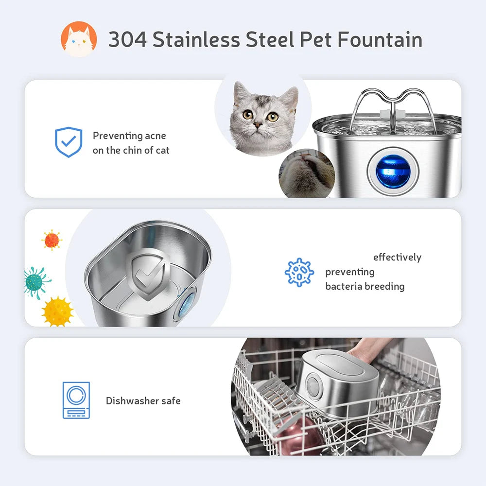 3.2L Cat Drinking Fountain Automatic Stainless Steel Pet Dogs Water Dispenser Ultra-quiet Pump Water Foutain For Multiple Pets
