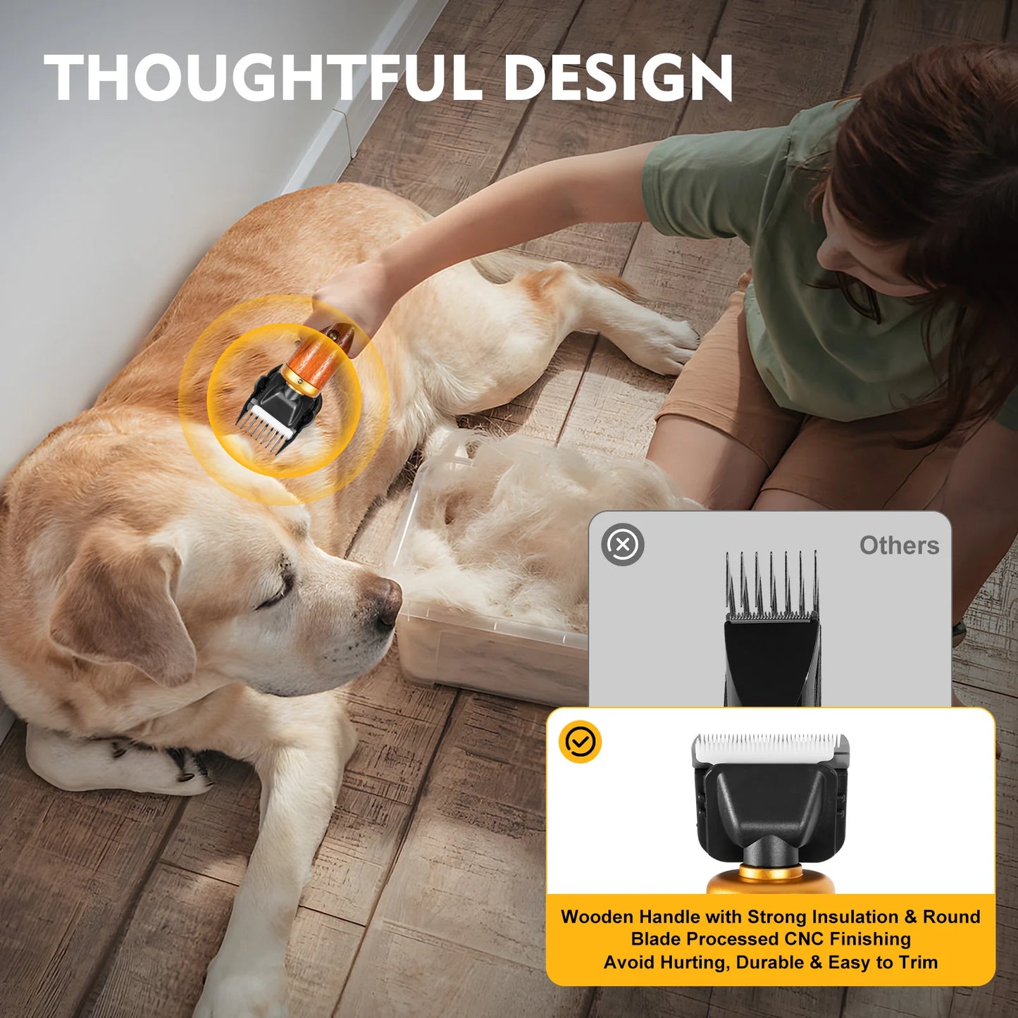 Electric Pet Clipper 55W, Professional Corded Animal Shears for Sheep Goats Dogs, Low Noise with Wooden Handle US Plug