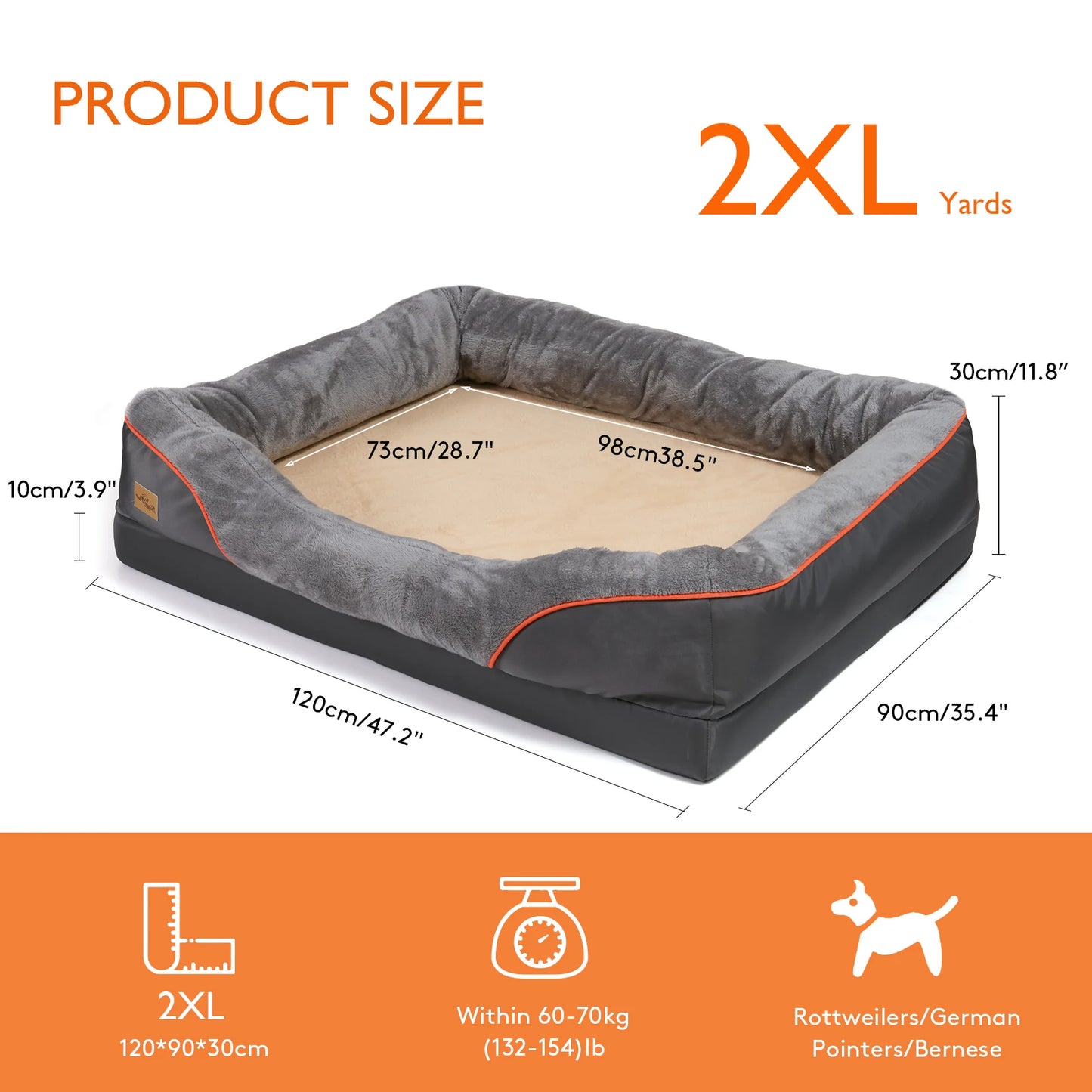 Large Dog Bed Soft Comfortable Warm Fleece Anti-Allergy Pet Bed with Removable Washable Cover Waterproof
