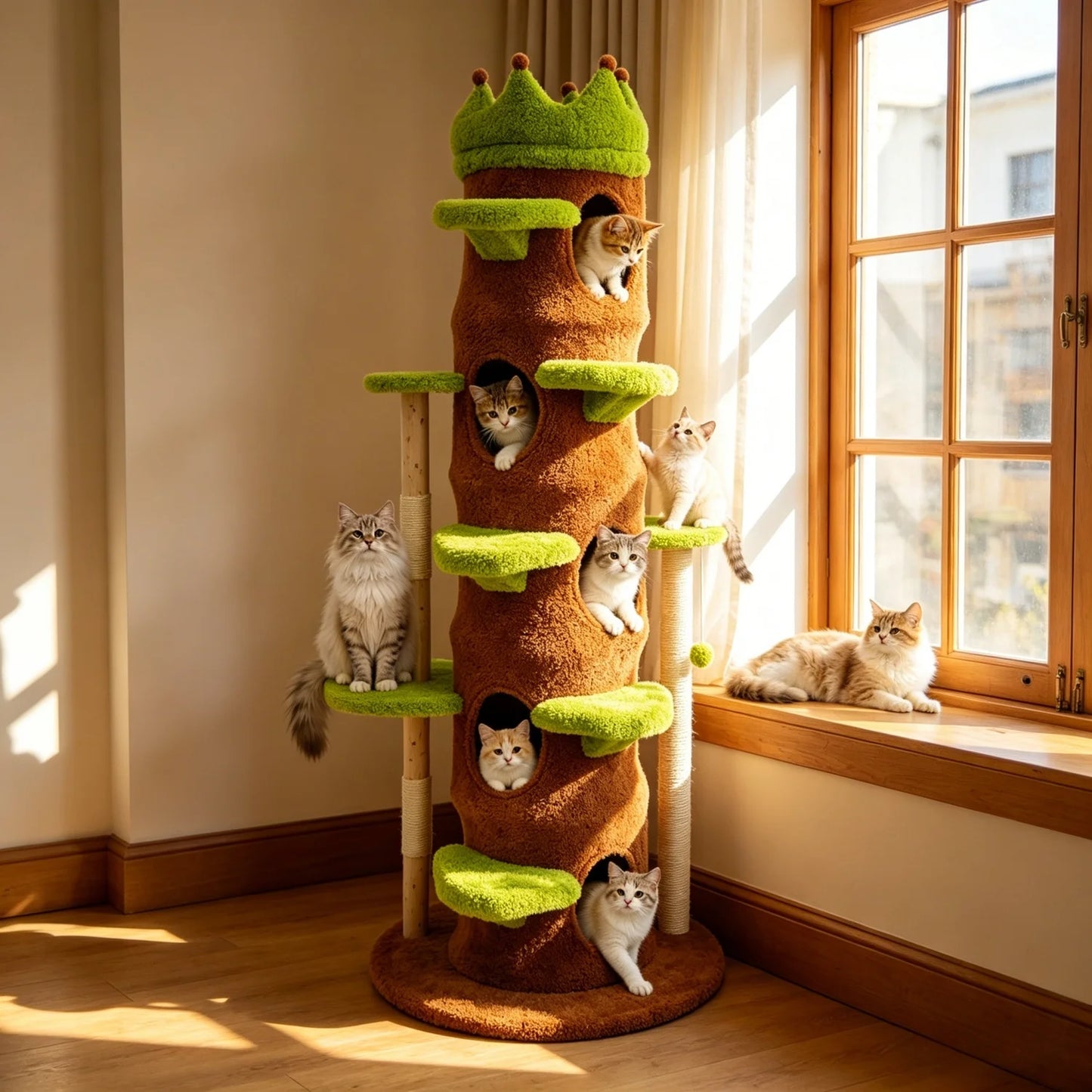 Indoor Cat Tree Tower Five Levels Plush Crown Perch Stairs