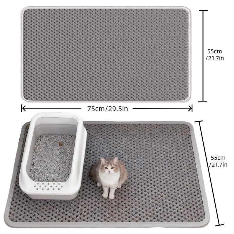 Double-Layer Cat Litter Mat Large Honeycomb Trapping Pad Waterproof Washable Soft EVA Pet Litter Box Catching Mat Anti-Slip Urine Proof Easy Clean Floor Protector with Side Opening for Cats Kittens Accessories