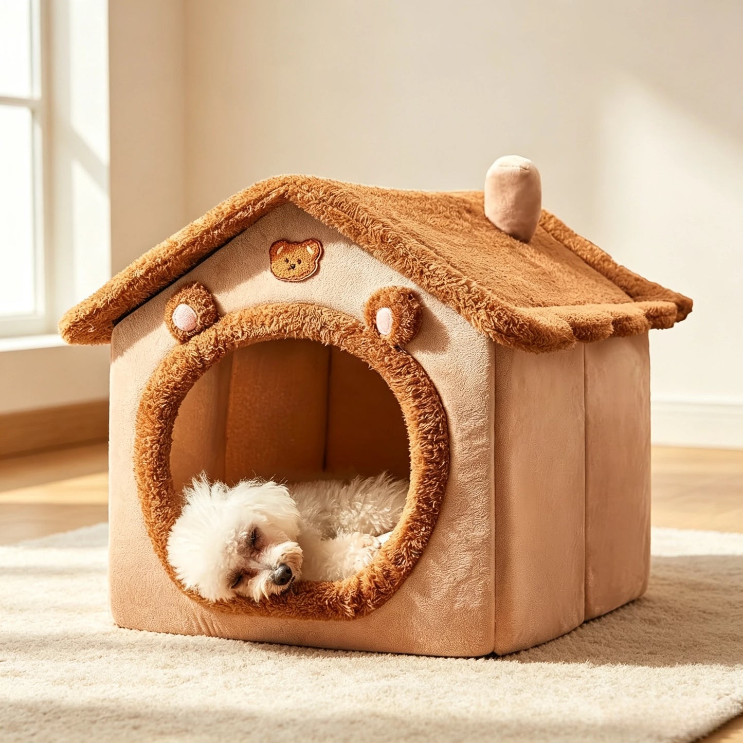 Bear Shape Pet House Bed Detachable Washable Plush Cave Tent